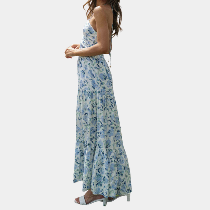 Long Summer Dress with Halter Neck – Soraya-Blue-XS-State of Style