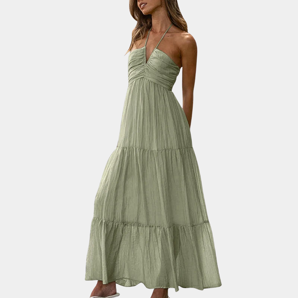 Long Summer Dress with Halter Neck – Soraya-Green-XS-State of Style