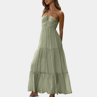 Long Summer Dress with Halter Neck – Soraya-Green-XS-State of Style