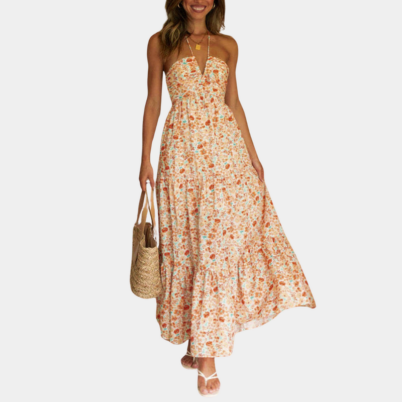 Long Summer Dress with Halter Neck – Soraya-Orange-XS-State of Style