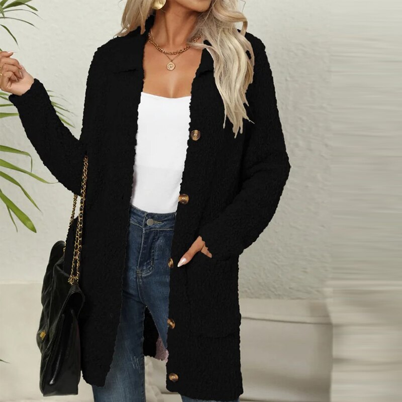 Long Teddy Vest with Pockets - Ella-Black-S-State of Style