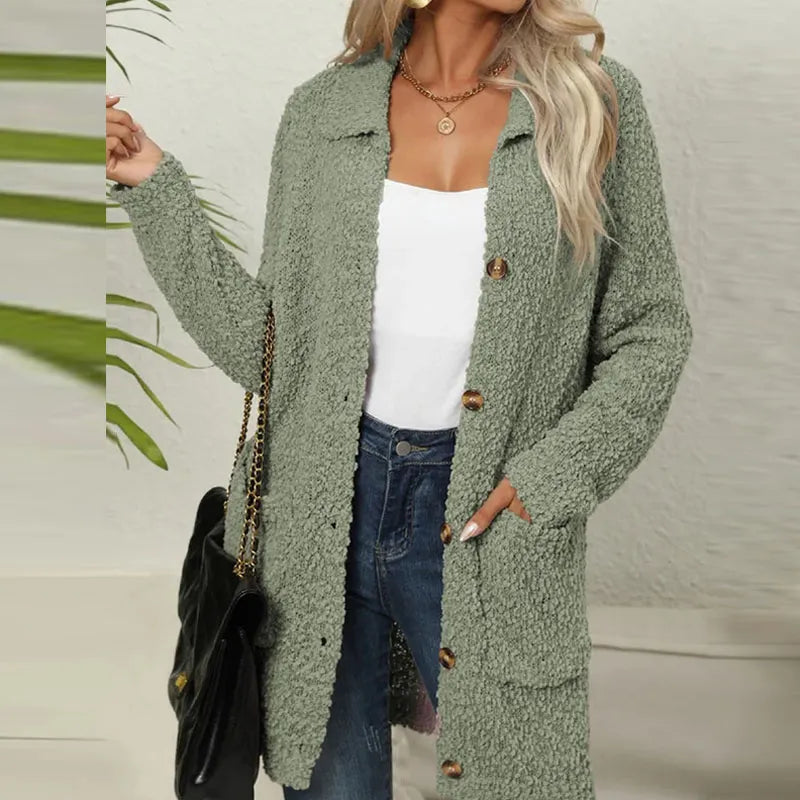 Long Teddy Vest with Pockets - Ella-Olive Green-S-State of Style