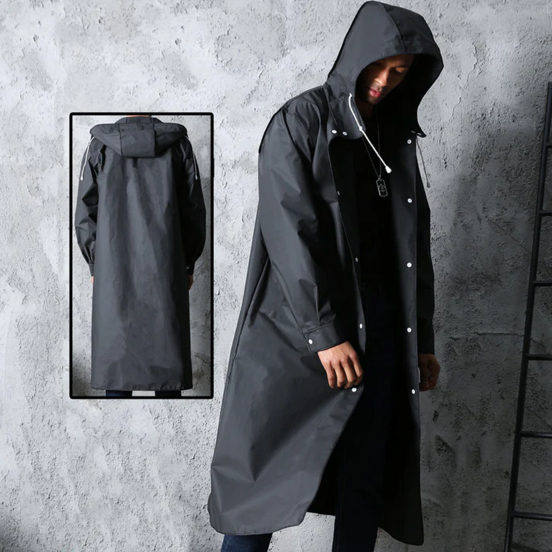 Long Waterproof Men's Rain Jacket with Hood - Titan-Black-L-State of Style