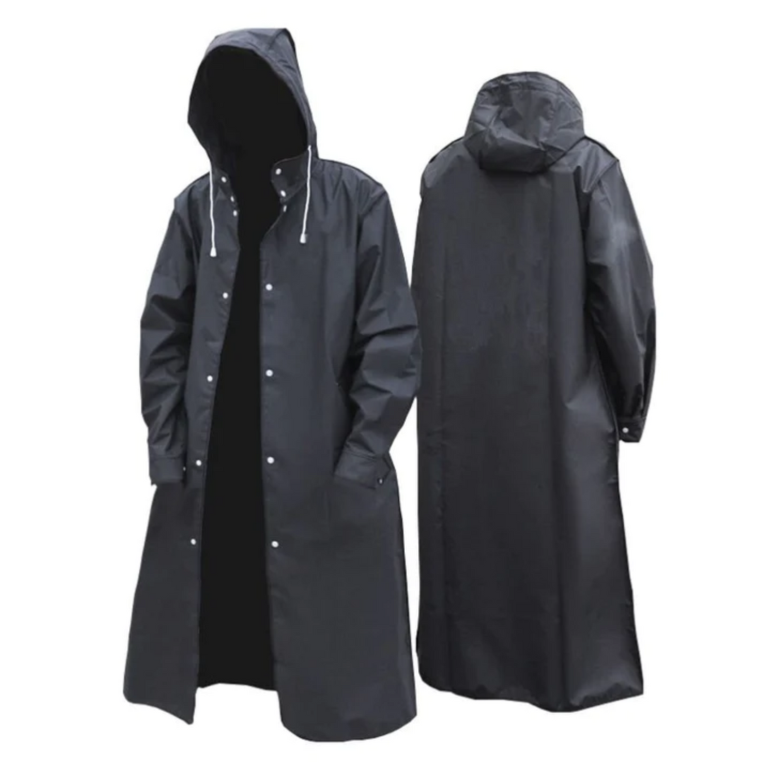 Long Waterproof Men's Raincoat with Hood - Titan-Black-S-State of Style