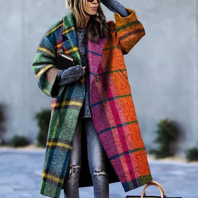 Long Women's Winter Trench Coat - Vivienne-Checkered-S-State of Style