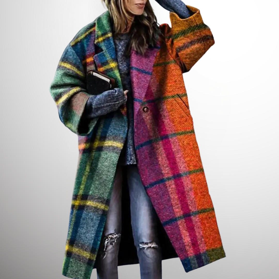 Long Women's Winter Trench Coat - Vivienne-Checkered-S-State of Style