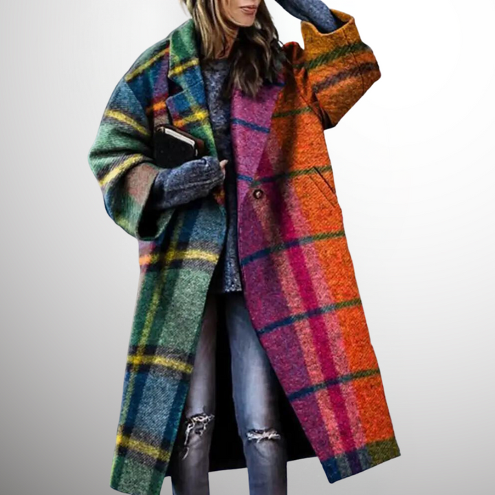 Long Women's Winter Trench Coat - Vivienne-Checkered-S-State of Style