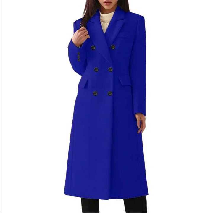 Long Wool Women's Coat with Double Collar - Elise-Blue-S-State of Style