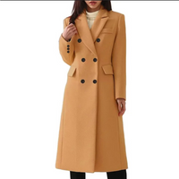 Long Wool Women's Coat with Double Collar - Elise-Brown-S-State of Style