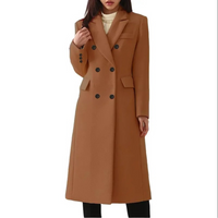 Long Wool Women's Coat with Double Collar - Elise-Dark Brown-S-State of Style
