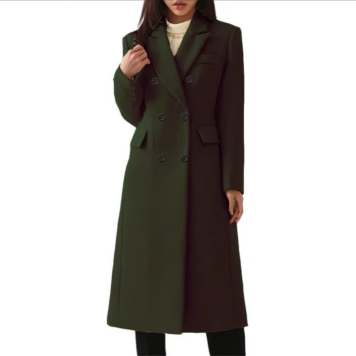 Long Wool Women's Coat with Double Collar - Elise-Dark Green-S-State of Style