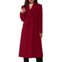 Long Wool Women's Coat with Double Collar - Elise-Red-S-State of Style