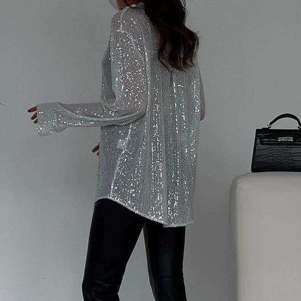 Loose Blouse with Shiny Sequins – Celeste-Black-S-State of Style
