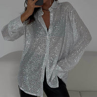 Loose Blouse with Shiny Sequins – Celeste-White-S-State of Style