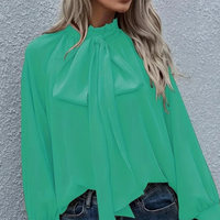 Loose Falling Formal Women's Blouse - Mira-Green-XS-State of Style