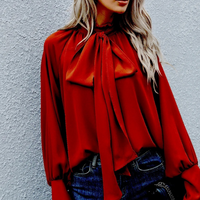 Loose Falling Formal Women's Blouse - Mira-Red-XS-State of Style