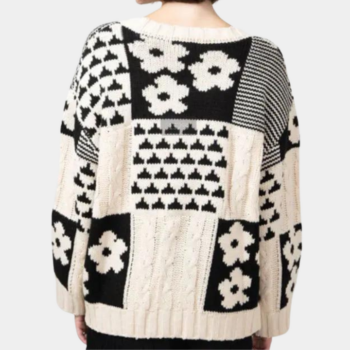 Loose Falling Knitted Ladies Sweater with Floral Print - Lilou-XS-State of Style