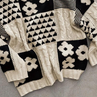 Loose Falling Knitted Ladies Sweater with Floral Print - Lilou-XS-State of Style