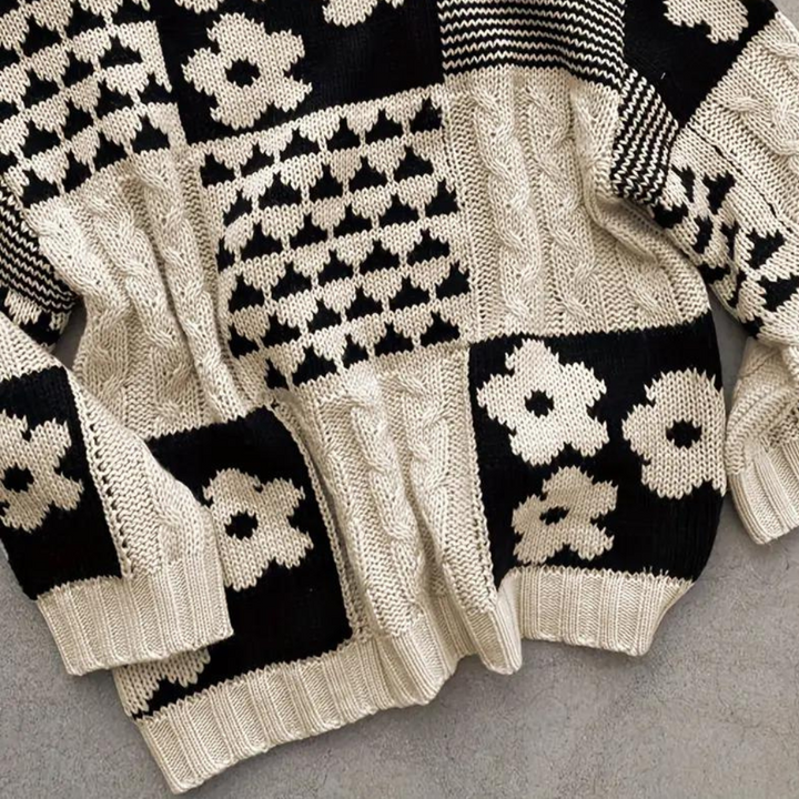 Loose Falling Knitted Ladies Sweater with Floral Print - Lilou-XS-State of Style