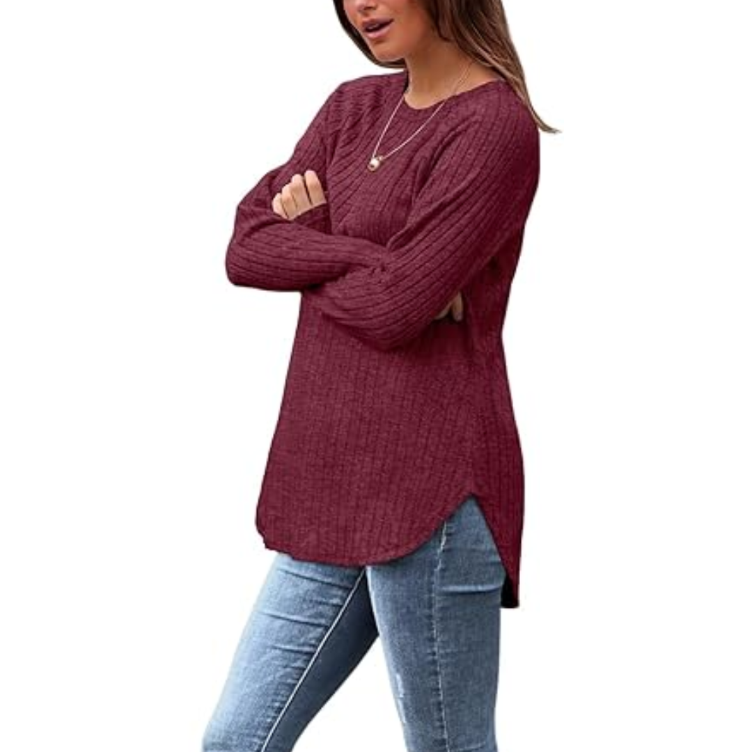 Loose Fit Crew Neck Sweater Tunic - Barbara-Apricot-S-State of Style