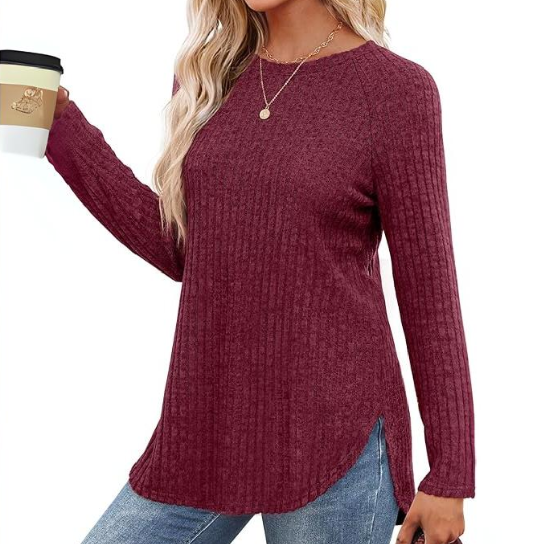 Loose Fit Crew Neck Sweater Tunic - Barbara-Apricot-S-State of Style