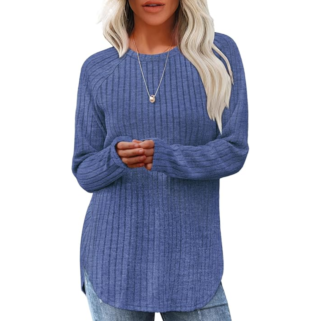Loose Fit Crew Neck Sweater Tunic - Barbara-Blue-S-State of Style