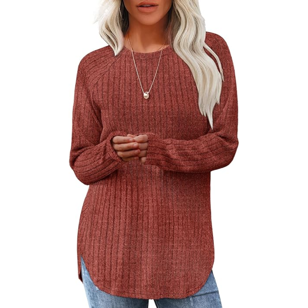 Loose Fit Crew Neck Sweater Tunic - Barbara-Caramel-S-State of Style