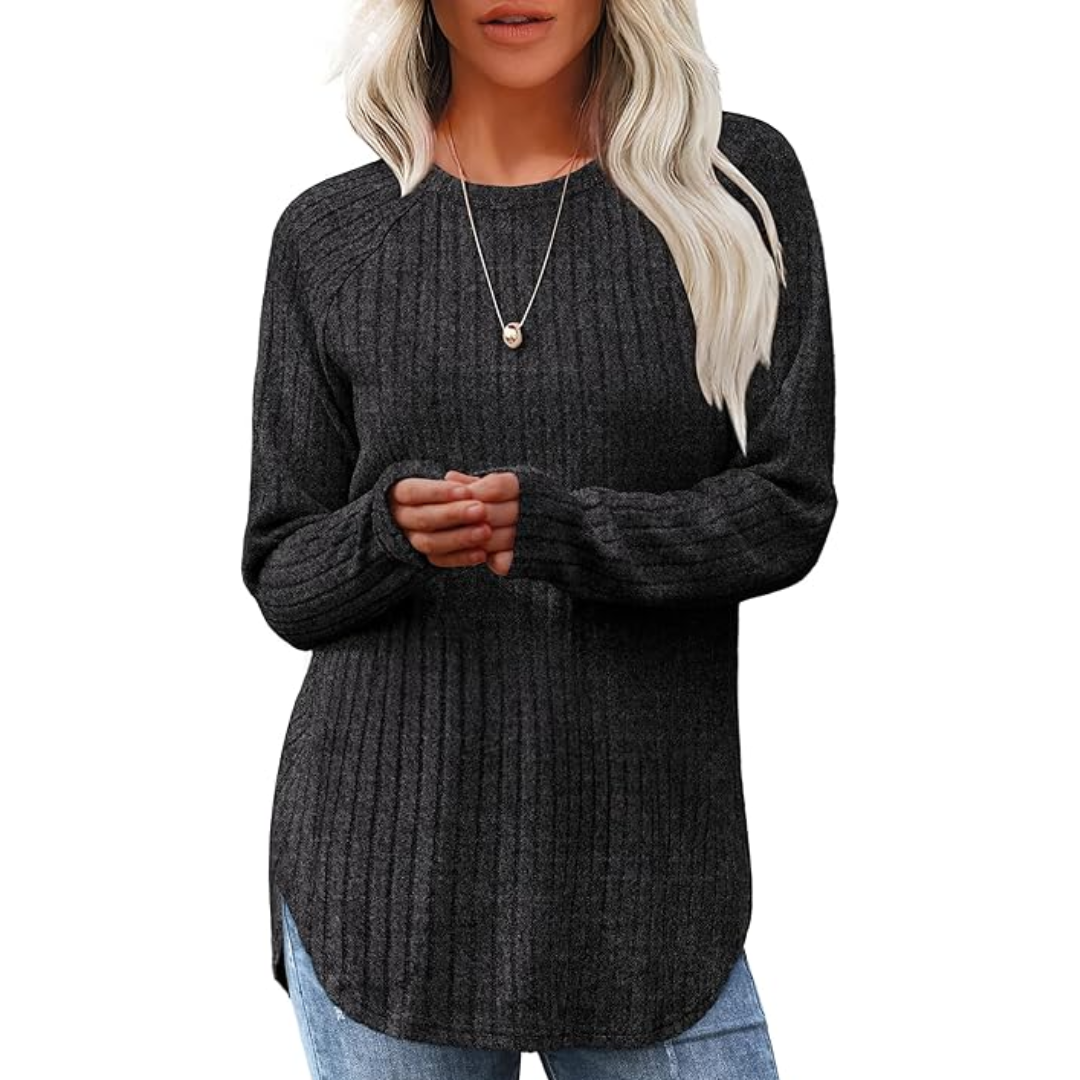 Loose Fit Crew Neck Sweater Tunic - Barbara-Dark grey-S-State of Style