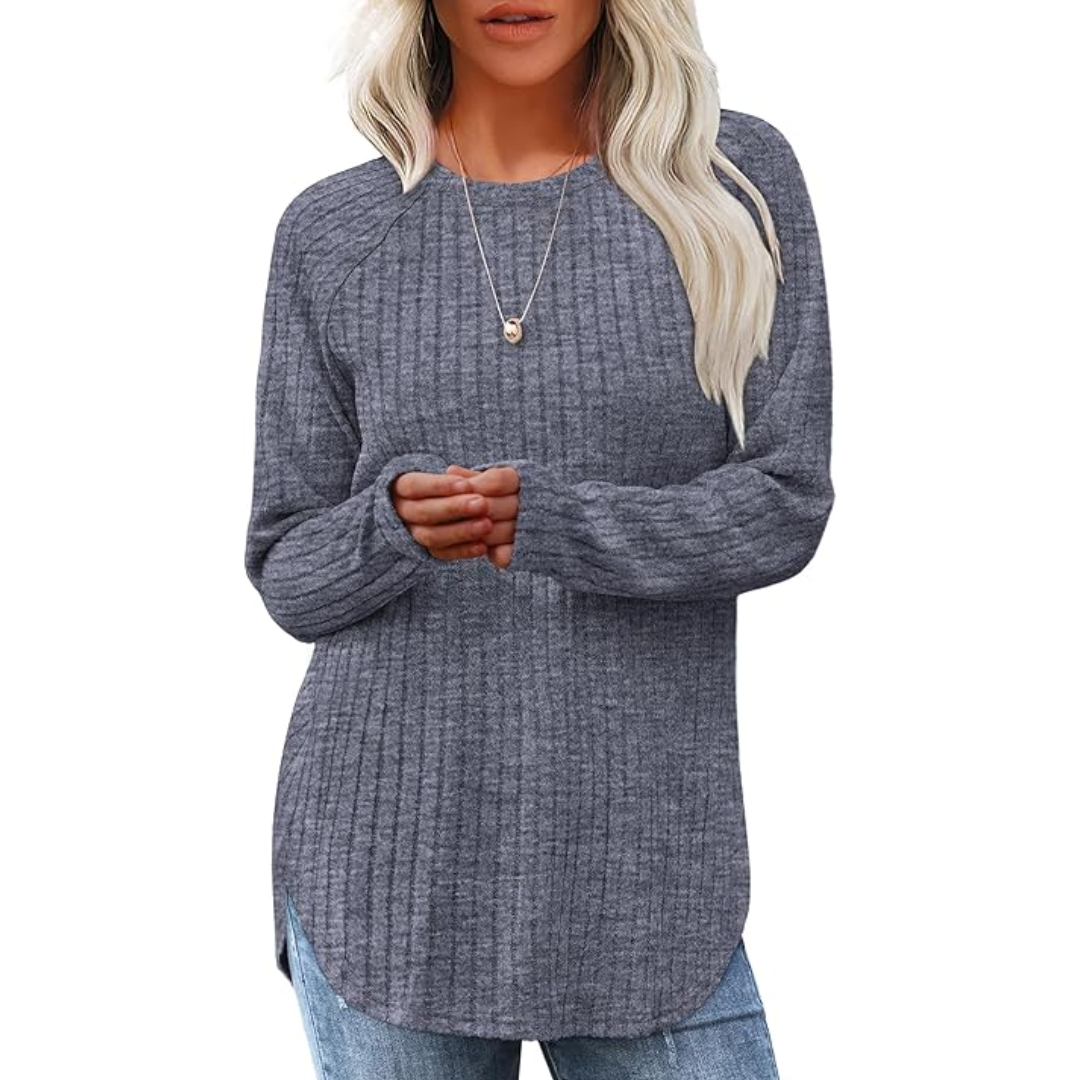 Loose Fit Crew Neck Sweater Tunic - Barbara-Grey Blue-S-State of Style