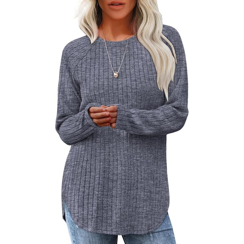 Loose Fit Crew Neck Sweater Tunic - Barbara-Grey Blue-S-State of Style