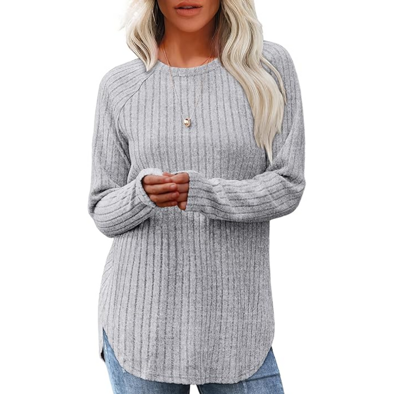 Loose Fit Crew Neck Sweater Tunic - Barbara-Light grey-S-State of Style