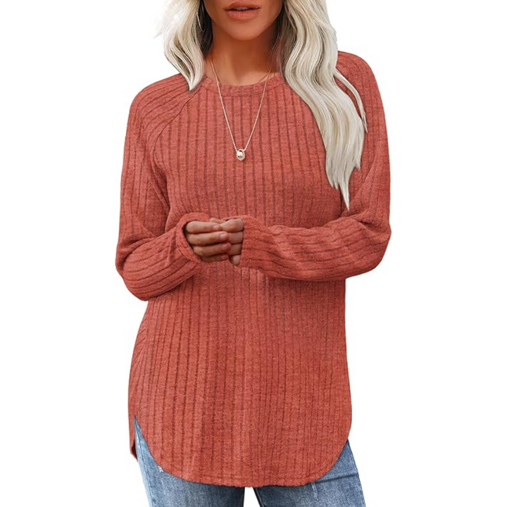 Loose Fit Crew Neck Sweater Tunic - Barbara-Orange-S-State of Style
