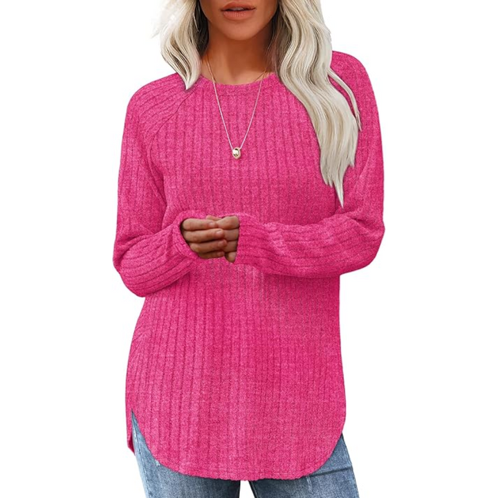 Loose Fit Crew Neck Sweater Tunic - Barbara-Pink-S-State of Style