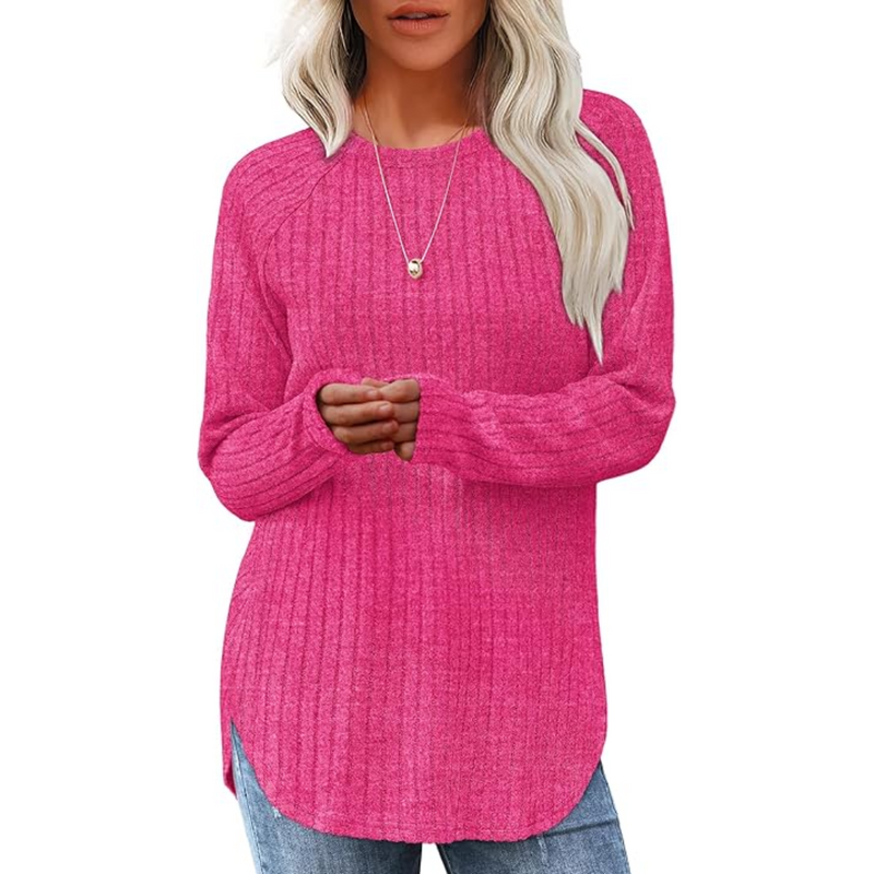 Loose Fit Crew Neck Sweater Tunic - Barbara-Pink-S-State of Style