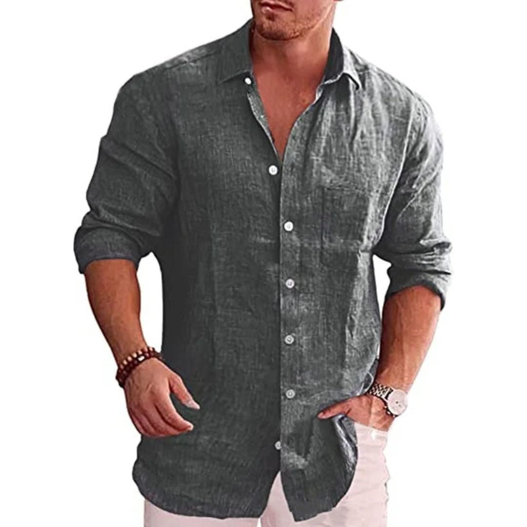 Loose-Fit Linen Shirt Johnson – Casual Comfort & Modern Style-Dark Grey-M-State of Style