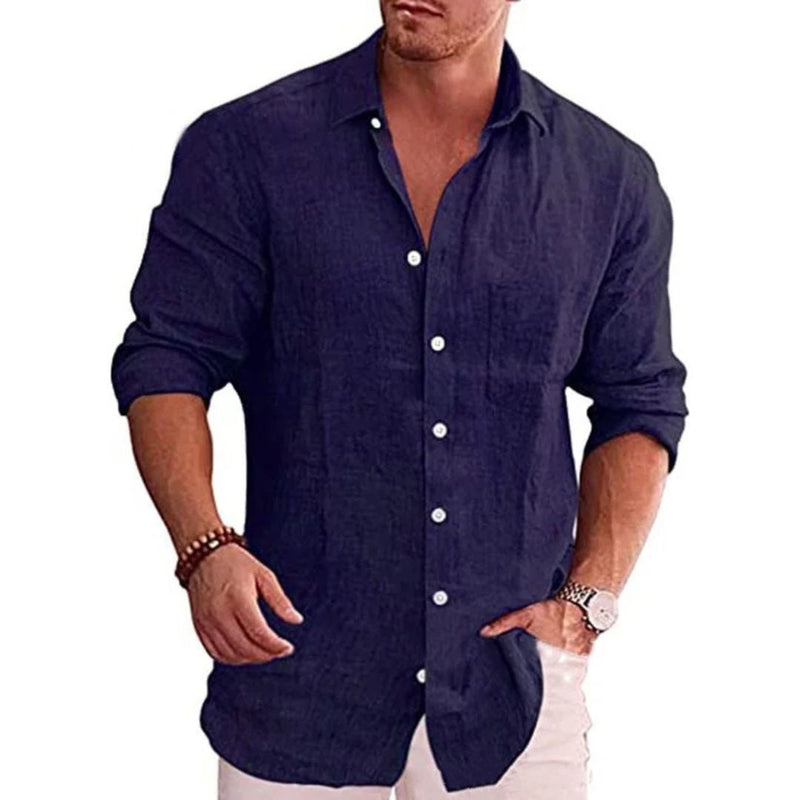 Loose-Fit Linen Shirt Johnson – Casual Comfort & Modern Style-Navy Blue-M-State of Style