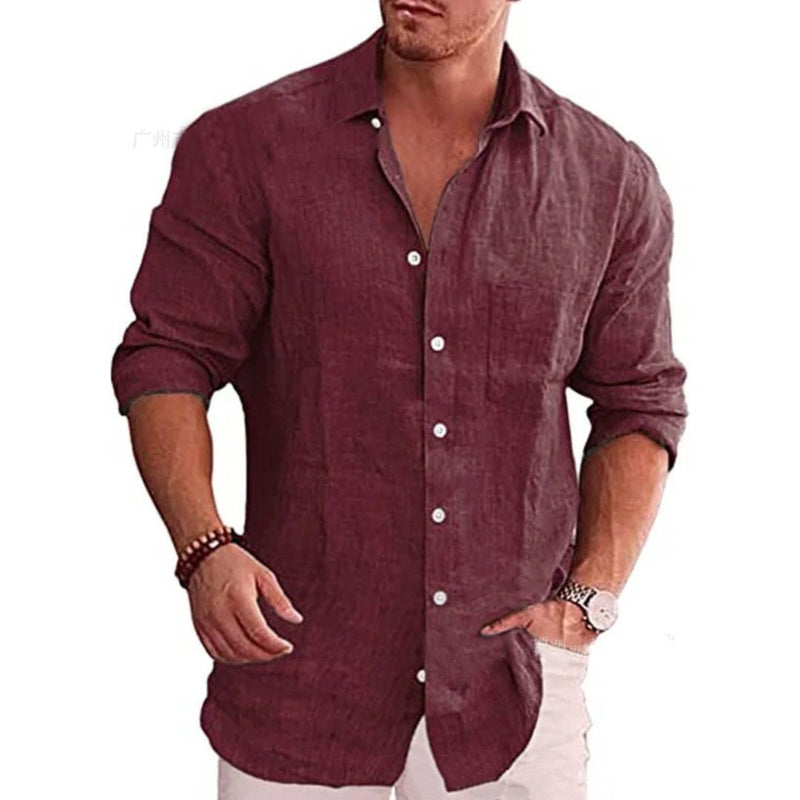 Loose-Fit Linen Shirt Johnson – Casual Comfort & Modern Style-Wine-M-State of Style