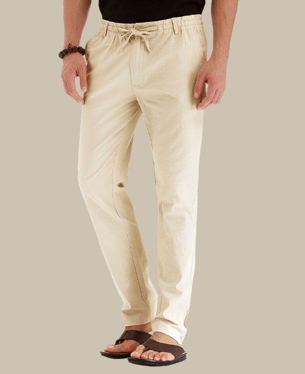 Loose Fit Summer Trousers | Casual Loose Pants for Men with Elastic Waistband-Beige-S-State of Style