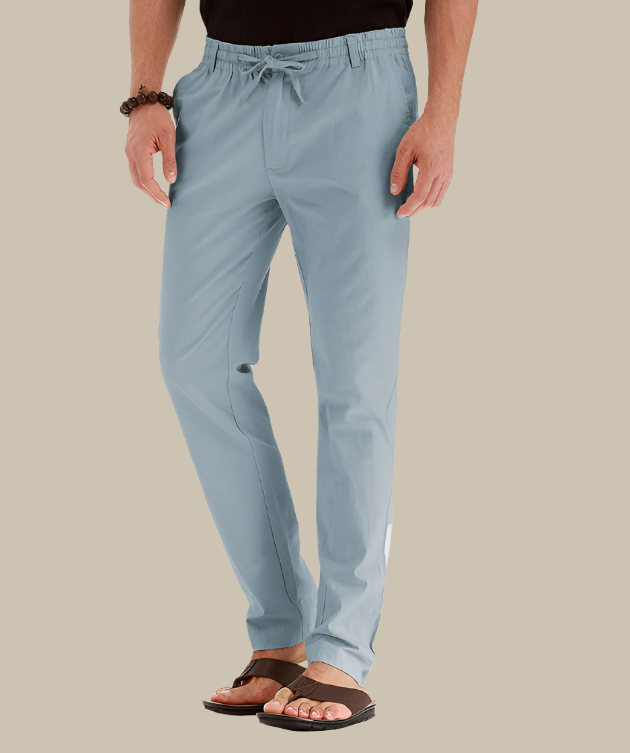 Loose Fit Summer Trousers | Casual Loose Pants for Men with Elastic Waistband-Heavenly Blue-S-State of Style