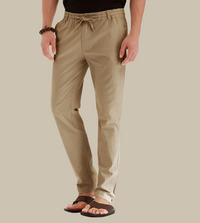 Loose Fit Summer Trousers | Casual Loose Pants for Men with Elastic Waistband-Khaki-S-State of Style