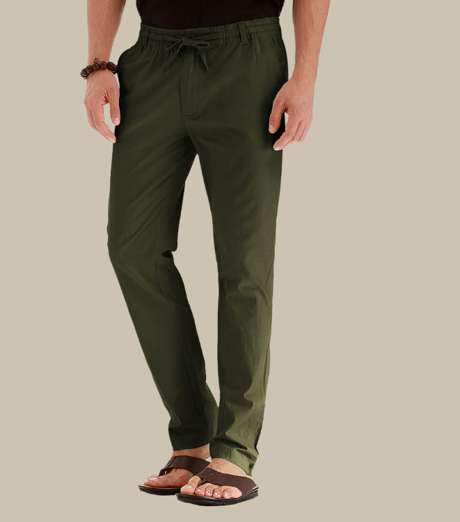 Loose Fit Summer Trousers | Casual Loose Pants for Men with Elastic Waistband-Olive Green-S-State of Style