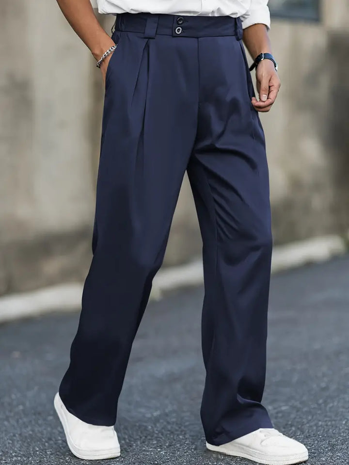 Loose-fitting trousers with pleats – Matteo-Dark blue-S-State of Style