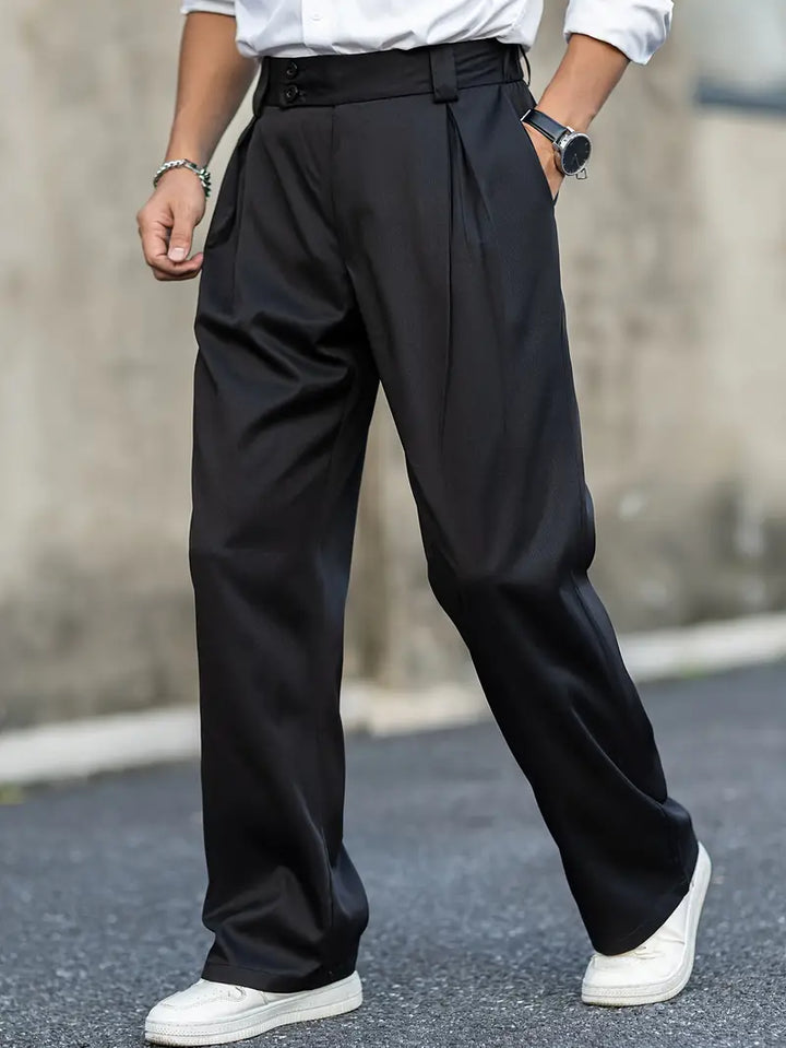 Loose-fitting trousers with pleats – Matteo-Dark blue-S-State of Style