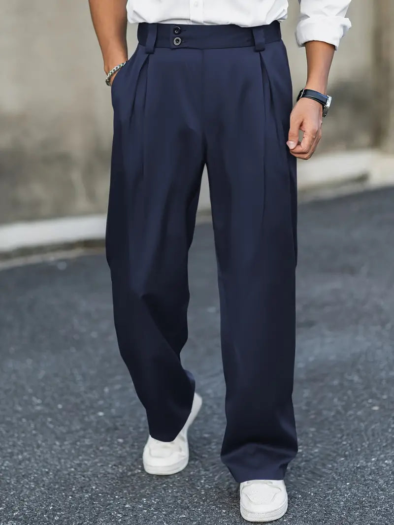 Loose-fitting trousers with pleats – Matteo-Dark blue-S-State of Style