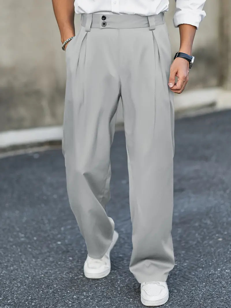 Loose-fitting trousers with pleats – Matteo-Gray-S-State of Style
