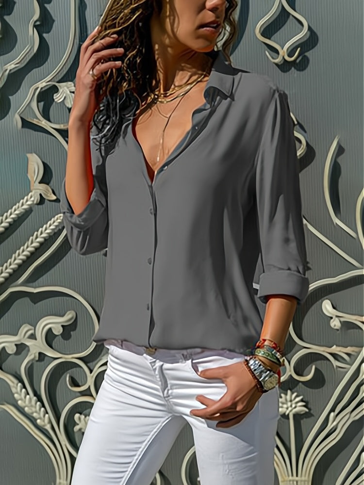 Loose ladies' blouse with button placket – Isabella-Gray-S-State of Style