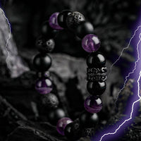 "Lord Black Warrior" Natural Crystal Bead Bracelet - Ragnar-Obsidian & Amethyst with Lava Stone-14cm-State of Style
