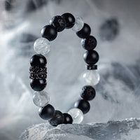 "Lord Black Warrior" Natural Crystal Bead Bracelet - Ragnar-Obsidian & Clear Crystal with Lava Stone-14cm-State of Style