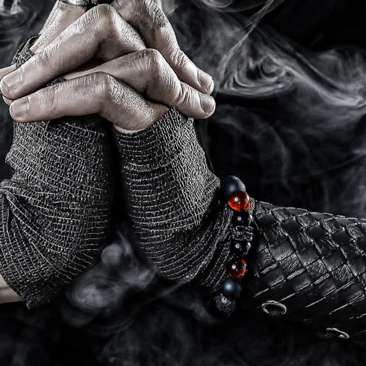 "Lord Black Warrior" Natural Crystal Bead Bracelet - Ragnar-Obsidian & Snowflake Obsidian with Lava Stone-14cm-State of Style