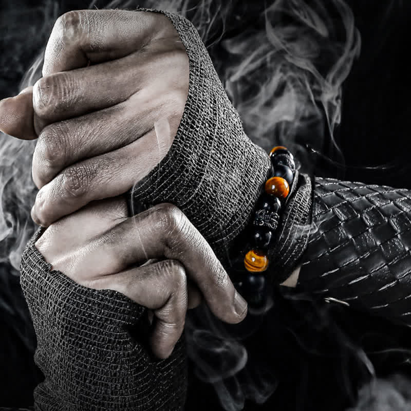 "Lord Black Warrior" Natural Crystal Bead Bracelet - Ragnar-Obsidian & Snowflake Obsidian with Lava Stone-14cm-State of Style